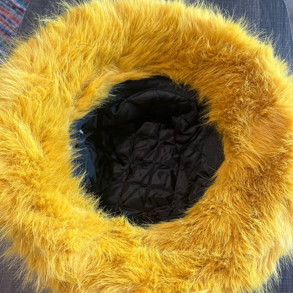 Mustard Gold Fuzzy Faux Fur Hat - Picture 12 of 13